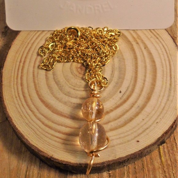 Handmade Wire Wrap Genuine Yellow Quartz Necklace & Earring Set Gold NWOT 2/$25 - Picture 7 of 9